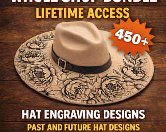 All Shop Bundle Wide Brim Hat Designs, Laser Hat Burning Template, Digital Download PNG, Hat Laser Engraving Stencil