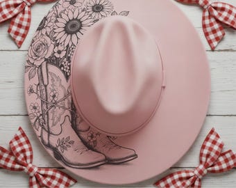Cowboy Boots With Sunflowers Wide Brim Hat, Laser Hat Burning Stencil, Digital Download PNG, Hat Burning Template, Hat Laser Engraving