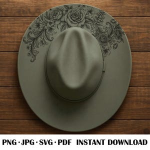 Filigree Flowers Wide Brim Hat Stencil, Laser Hat Burning Design, Digital Download PNG, Hat Burning Template, Hat Laser Engraving Design