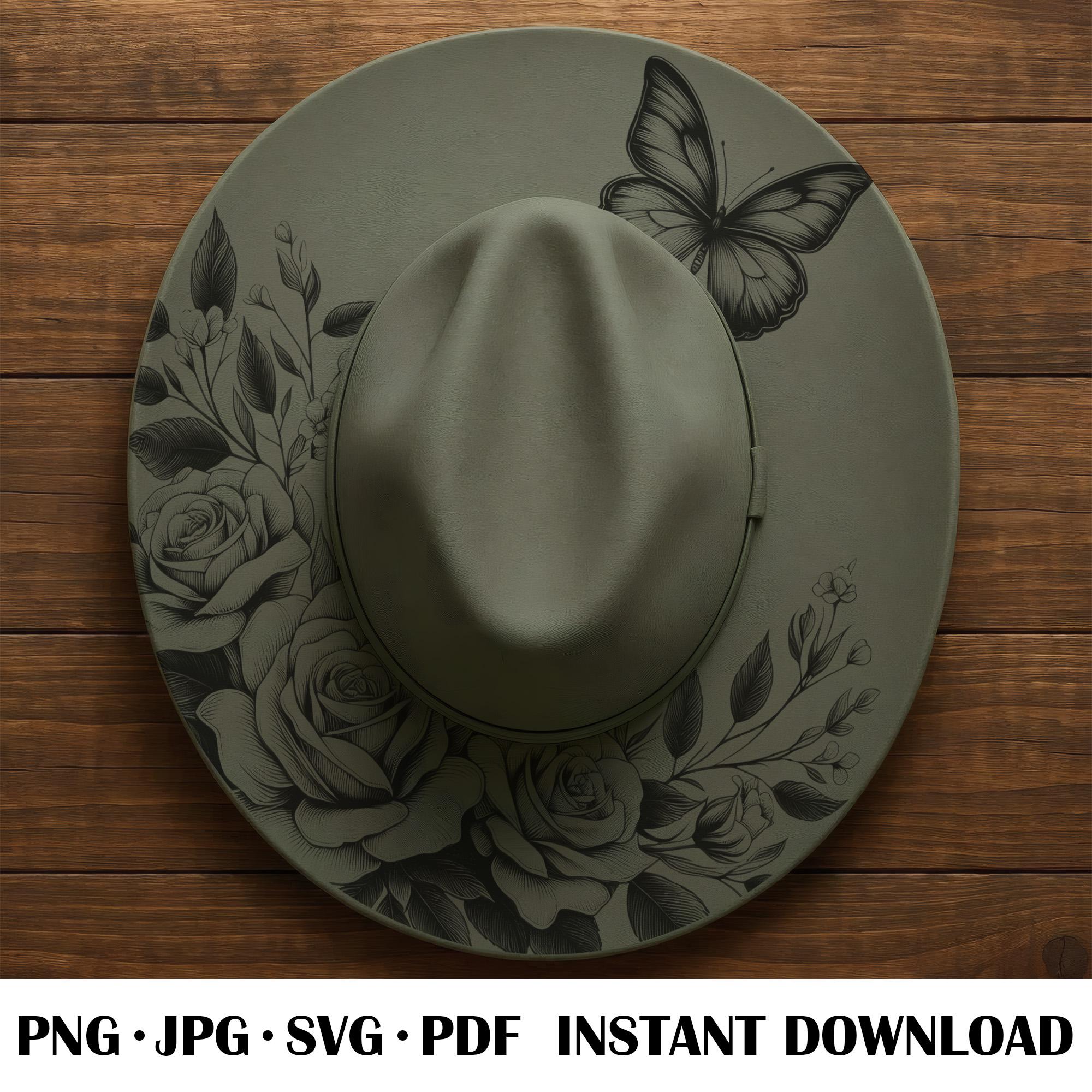Hand-engraved Black Wide-Brim Women\'s Hat with Butterfly Motif Butterfly Fedora Hat - Etsy main image 3