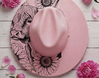 Highland Cow Wide Brim Hat, Laser Hat Burning Stencil, Digital Download PNG, Hat Burning Template, Hat Laser Engraving Design