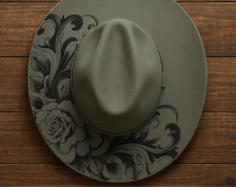 Vintage Roses Wide Brim Hat Stencil, Laser Hat Burning Design, Digital Download PNG, Hat Burning Template, Hat Laser Engraving Design