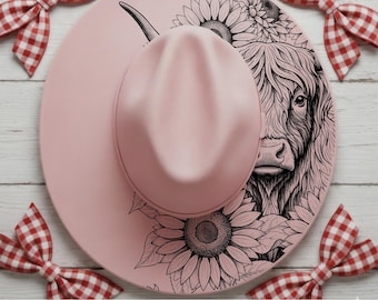 Highland Cow Wide Brim Hat, Laser Hat Burning Stencil, Digital Download PNG, Hat Burning Template, Hat Laser Engraving Design
