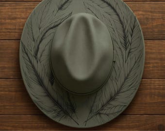 Boho Feather Design Wide Brim Hat, Laser Hat Burning Design, Digital Download PNG, Hat Burning Template, Hat Laser Engraving Design