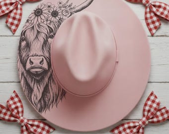 Highland Cow with Sunflowers Wide Brim Hat, Laser Hat Burning Stencil, Digital Download PNG, Hat Burning Template, Hat Laser Engraving