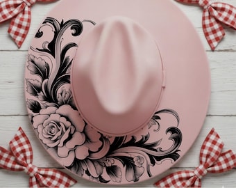 Vintage Roses Wide Brim Hat Stencil, Laser Hat Burning Design, Digital Download PNG, Hat Burning Template, Hat Laser Engraving Design