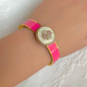 Clover Bangle Bracelet / 18k Gold Plated Stainless Steel Bangle Bracelet with Rhinestones / Birthday Gift for Her
