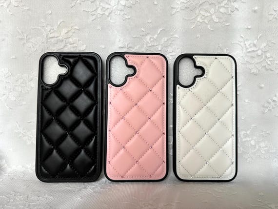 Leather Quilted Luxury Phone Case / iPhone 16 Pro ProMax Plus / Faux Leather iPhone Fitted Cases with Swarovski Crystals / Pretty!