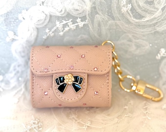 Leather Quilted AirPod Case Bag Charm with Swarovski Crystals / Handbag Accessories / Customized with your Design / Birthday Thank You Gift