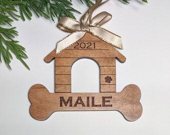 Celebrate The Furbaby In Your Life With This Beautiful and Unique Personalized Doghouse Christmas Ornament and Bone.