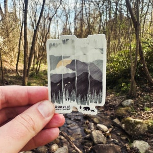 SPRING MOUNTAIN WEATHER Asheville // Waterproof Vinyl Sticker // Bears, Rain, Clouds // Water Bottle, Laptop, Notebook, Car, iPad 3 image 1