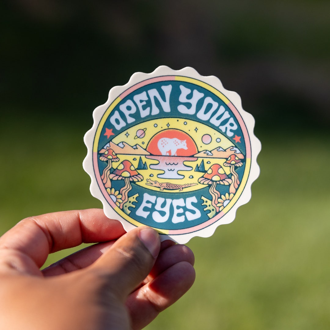 Open Eye Sticker OPEN YOUR EYES // Waterproof Vinyl Sticker // Water Bottle, Laptop ...