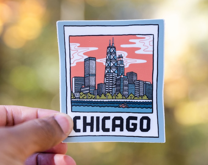 A CHICAGO Picture // Weatherproof Vinyl Sticker // 3.41" - Skyline, Illinois, Lake Michigan