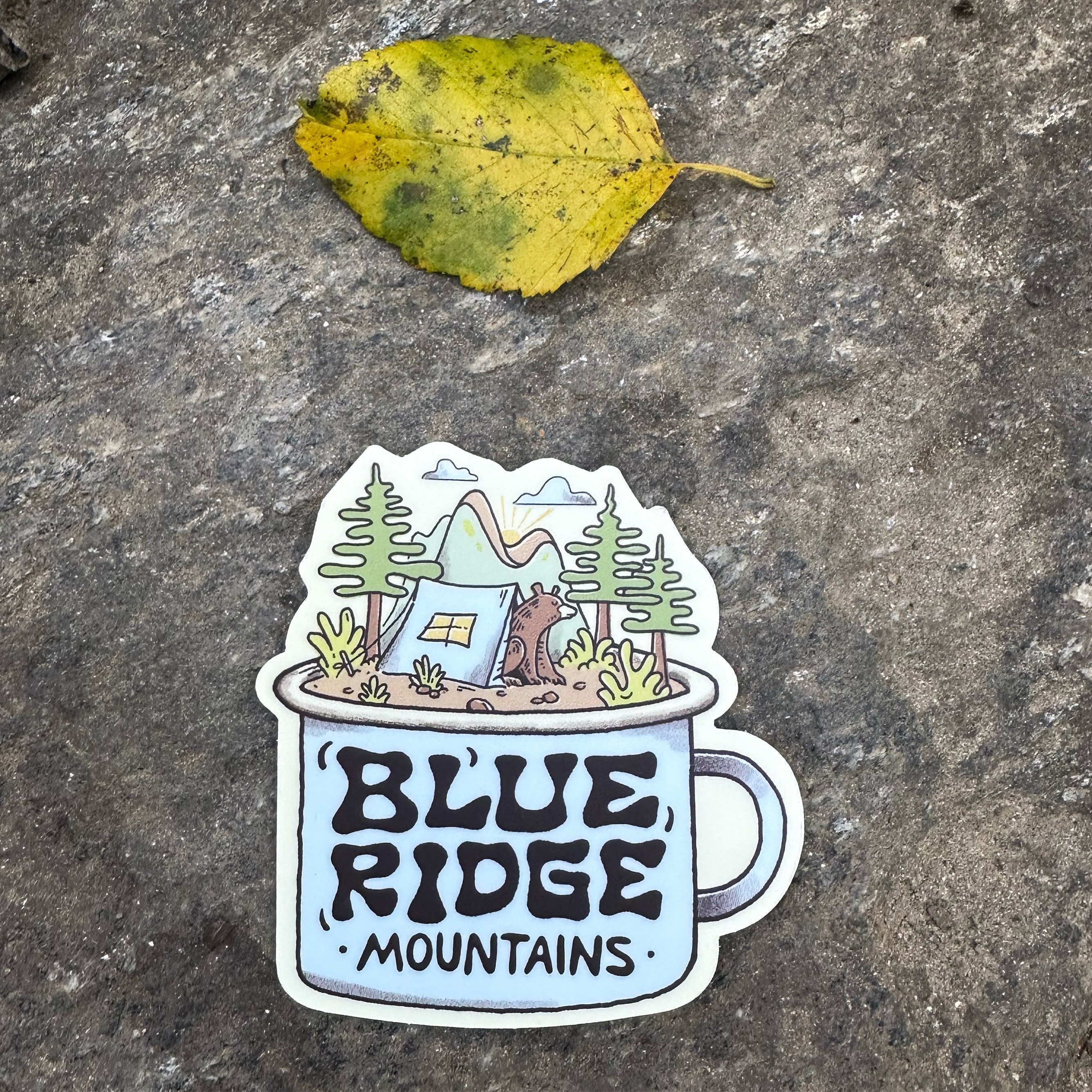 A BLUE RIDGE COFFEE Mug // Weatherproof Vinyl Nature Sticker // Bear ...