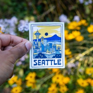 A SEATTLE Picture // Waterproof Vinyl Sticker // Space Needle, PNW, Rainier, Gift