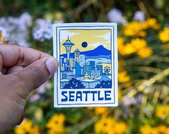 A SEATTLE Picture // Waterproof Vinyl Sticker // Space Needle, PNW, Rainier, Gift