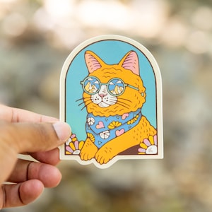 MEOW LIFE (Flower Power Cat) // Waterproof Vinyl Sticker // Water Bottle, Laptop, Notebook, Car - 4" immagine 1