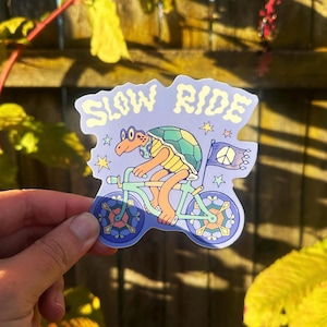 SLOW RIDE TURTLE // Weatherproof Vinyl Sticker // Water Bottle, Laptop, Notebook, Car - 4"