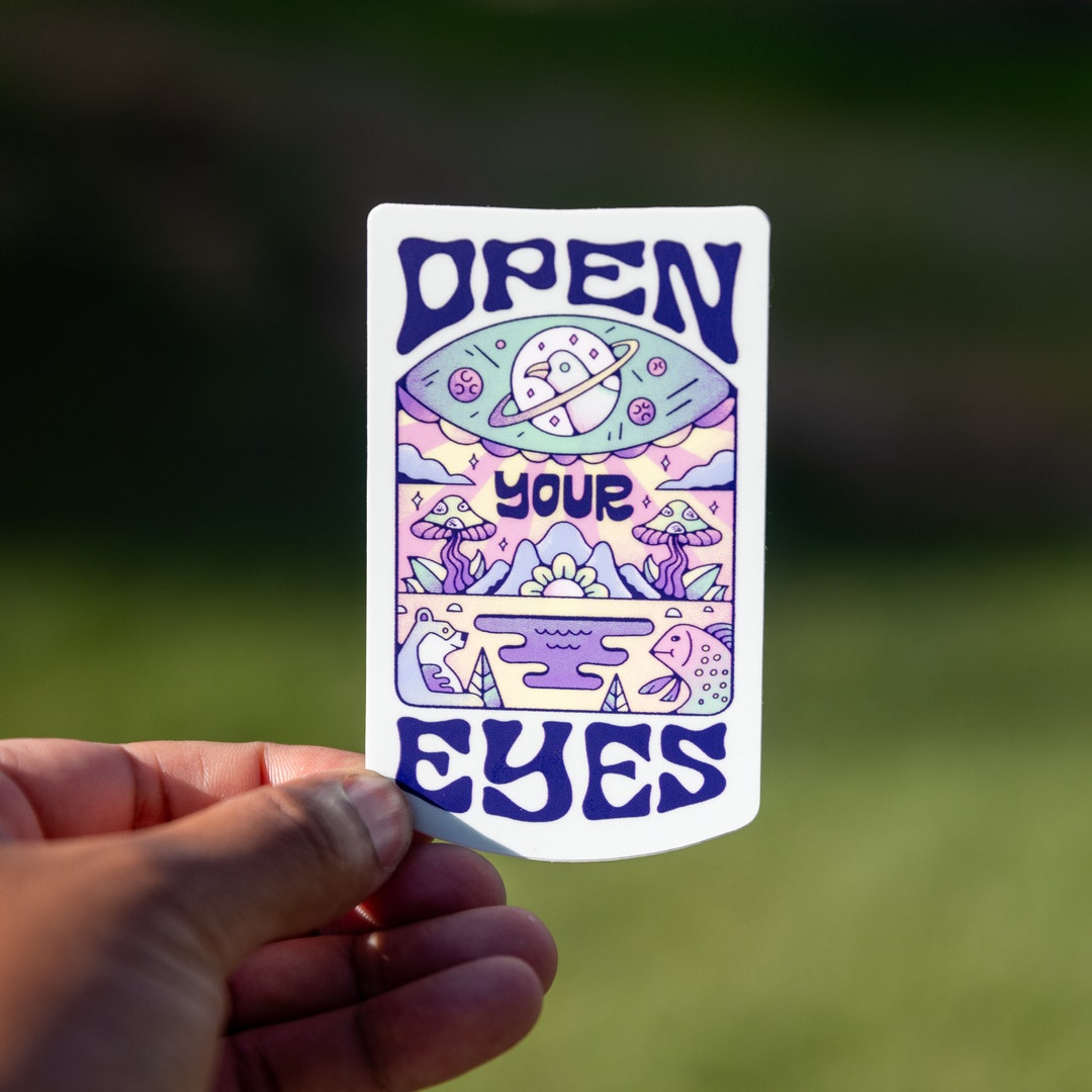 Open Eye Sticker OPEN YOUR EYES // Waterproof Vinyl Sticker // Psychedelic, Fish, Bear ...