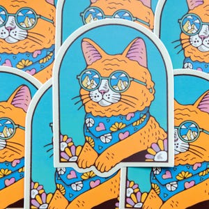 MEOW LIFE (Flower Power Cat) // Waterproof Vinyl Sticker // Water Bottle, Laptop, Notebook, Car - 4" immagine 2