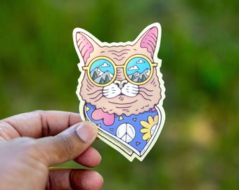 SUNGLASSES CAT (The Meow Life) // Waterproof Vinyl Sticker // Water Bottle, Laptop, Notebook, Car - 4"