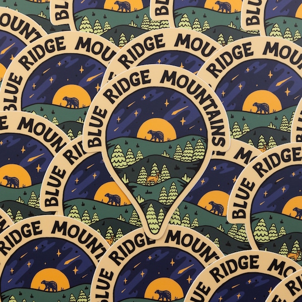 A BLUE RIDGE LOCATION Symbol (Night)  // Waterproof Vinyl Sticker // Blue Ridge Mountains // Water Bottle, Laptop, Car - 3.5"