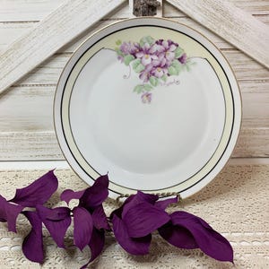 Antique Z.S. & Co. Bavaria Plate, Hand Painted Purple Violets Decorative Plate, Vintage Circa 1880 - 1918, Y. Snyder Author Signed, 8-3/8&quot;