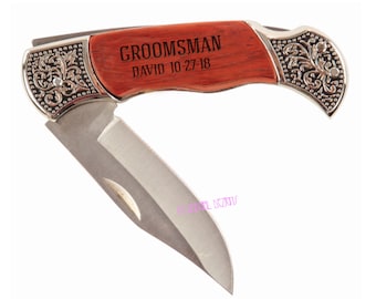 Laser Engraved Personalized Rosewood Knife, Pocket Knife, Best Man Gift, Groomsmen Gift, His Gift, Usher Gift, Father of the Bride, Dad