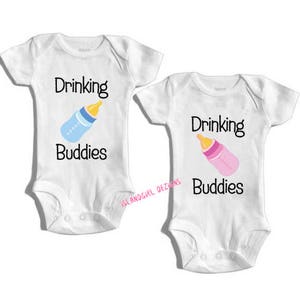 DRINKING BUDDIES Twin Baby bodysuit / Onesie® /creeper outfit -funny baby onesie Twin Boys Twin Girls Baby Gift Baby Shower Gift Twins