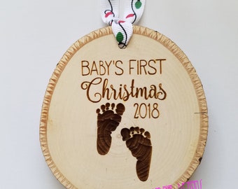 Baby's First Christmas Personalized Wood Slice Baby's First Christmas Ornament