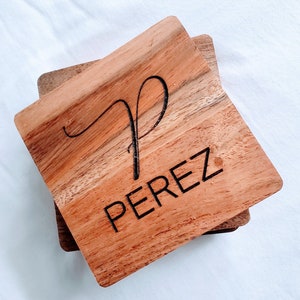 Custom Coasters, Wood Coasters, Engraved Coasters, Monogrammed, Birthday Gift, Personalized Coaster Set for Wedding Gift or Engagement