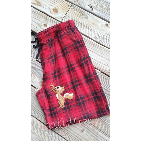 Mens Squirrel Pajama Pants Lounge Pants Red & Black Plaid, Gag