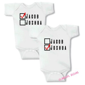 Twin Baby Names bodysuit / onesie® /creeper outfit -funny baby onesie Twin Boys Twin Girls Personalized Baby Gift Baby Shower Gift Twins