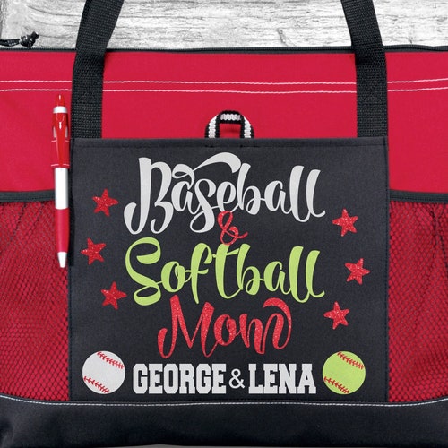 Softball Mom Baseball Heart Personalized Softball Tote Bag Etsy
