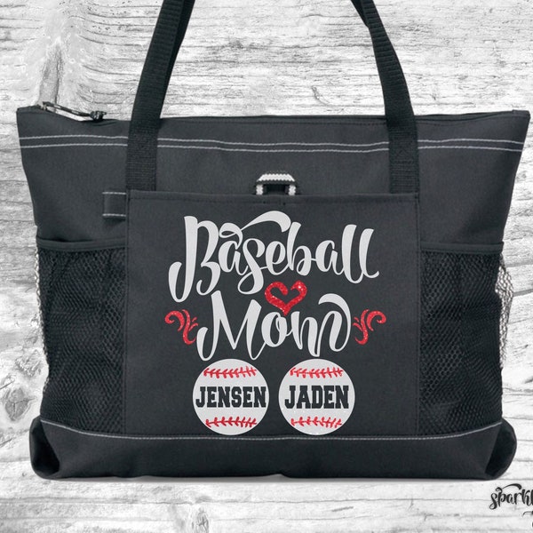 Personalized Baseball Mom (2, 3 or 4 Player) Lightweight Tote Bag, Custom Baseball Mom Tote, Baseball Aunt Tote Bag, SHIPS FREE