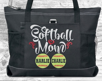 Personalized Softball Mom (2, 3 or 4 Player) Lightweight Tote Bag, Custom Softball Mom Tote Bag, Custom Softball Aunt Tote, SHIPS FREE