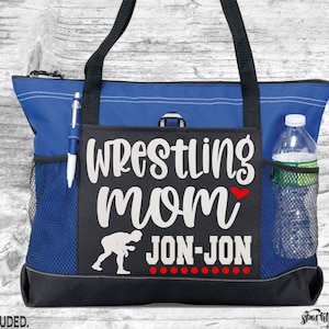 Personalized Wrestling Mom Lightweight Zippered Tote Bag with Custom Name, Male or Female Silhouettes Available