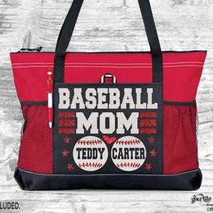 Personalized Baseball Mom (2, 3 or 4 Player) Lightweight Zippered Tote Bag with Customized Baseballs, SHIPS FREE