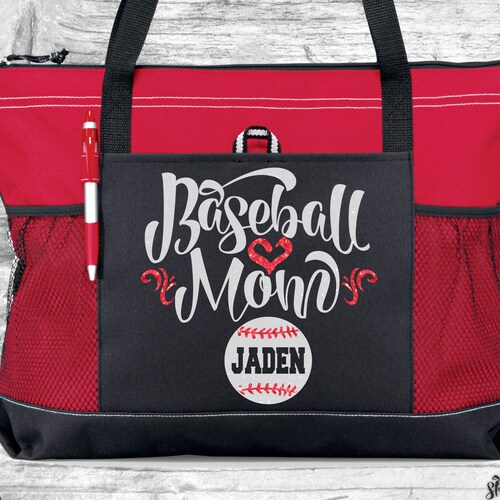 Softball Mom Baseball Heart Personalized Softball Tote Bag Etsy