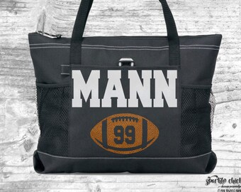 White Glitter on Black Bag Football Mom Football /& Stars Tote