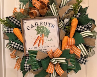 spring wreaths with carrots farmers market wreath Easter wreath for front door with carrots Welcome to our patch wreath