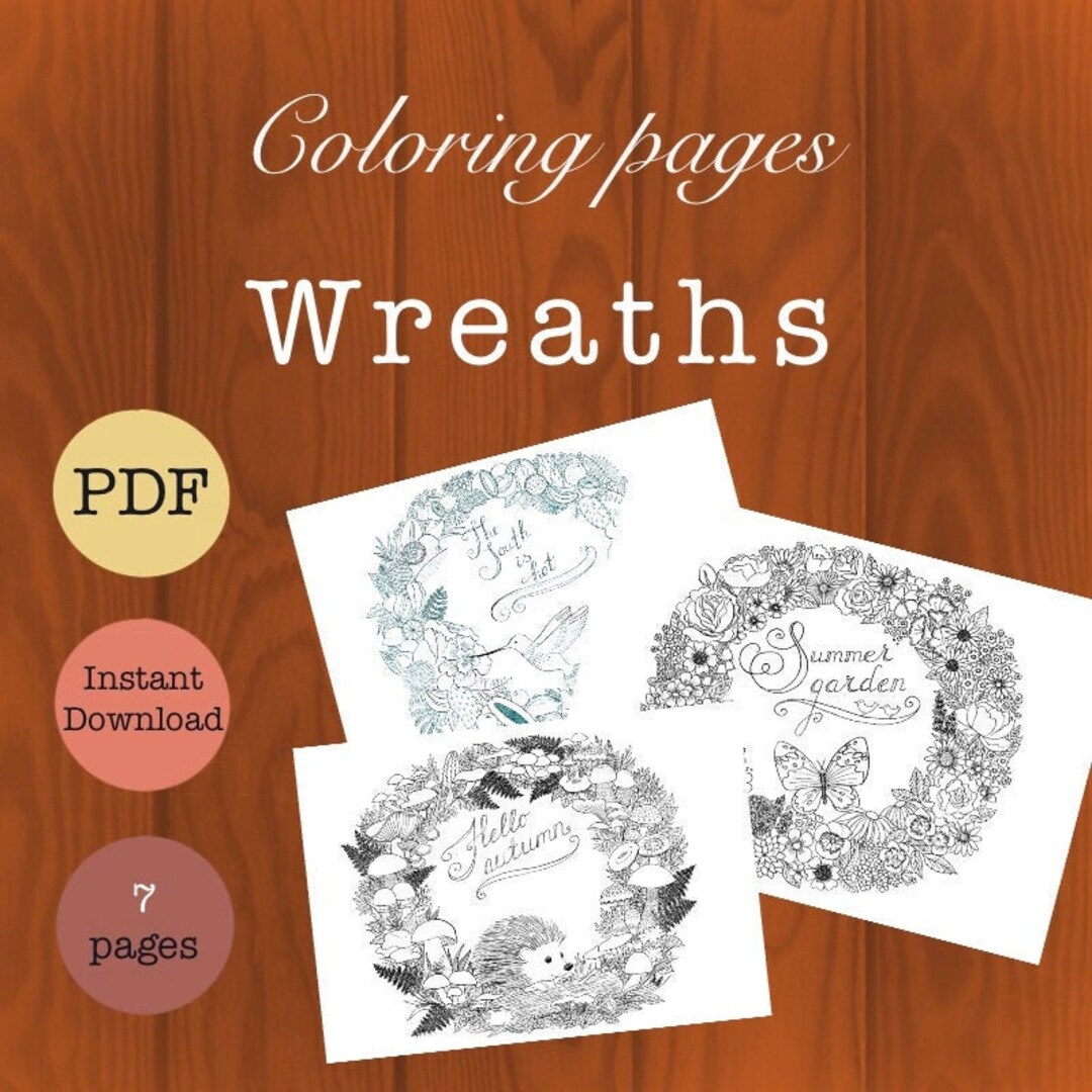 Coloring Pages for Adults, Wreaths, Different Seasons, DIGITAL DOWNLOAD ...