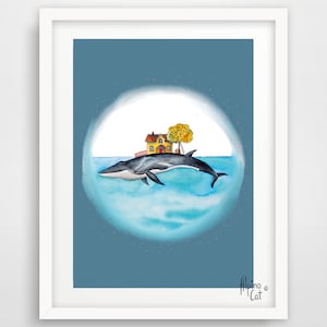 Fin whale art print, whale poster, wall art, home decor, ocean whale illustration, watercolor whale