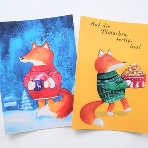 Fox Postcards Set, 4 postcards, Winter postcard set