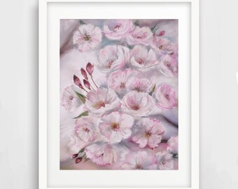 Cherry Blossoms Soft pastel painting, Sakura blooming