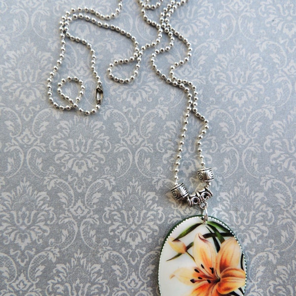 Pendentif de Lily, long collier lily, boho bijoux, sautoir romantique, pendentif fleur