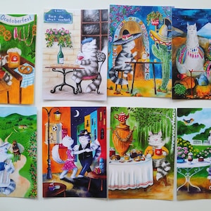 Ensemble de cartes postales de chat, différentes options de quantité (3,4,6,8 cartes), chats du monde entier, chat de Paris, carte Ocatoberfest, amoureux des chats, voyages