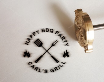 Hierro para marcar parrillas personalizado, Hierro para marcar barbacoa personalizado, Hierro para marcar filetes personalizado, Sello de hierro para marcar, Feliz fiesta de barbacoa, TY-60