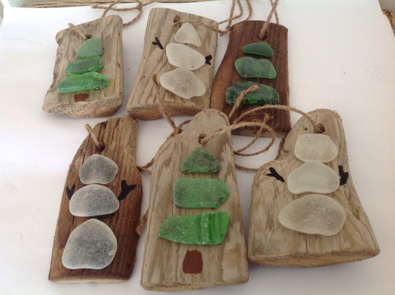 Driftwood and Beach Glass Christmas Tree Ornaments Etsy Canada