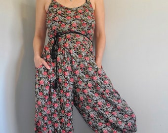 1980's floral balloon-leg jumpsuit, vintage floral romper, Canada made